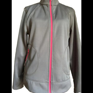 🦄🧥🩶Tek Gear Women’s Gray Pink Active Jacket Size Large Zip Stain On Back